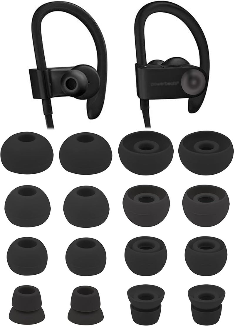 ALXCD Ear Tips for Powerbeats3 Wireless Earphone, SML 3 Sizes 6 Pair Earbud Tips & 2 Pair Double Flange Silicone Replacement Ear Tip Cushion, Fit for Beats Powerbeats 3 Wireless 3 [8 Pair](Black) - Image 1